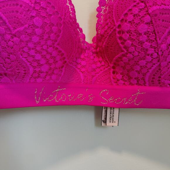 Victoria's Secret Sz 36B Hot Pink Lace Padded No Wire Bra - Picture 2 of 6